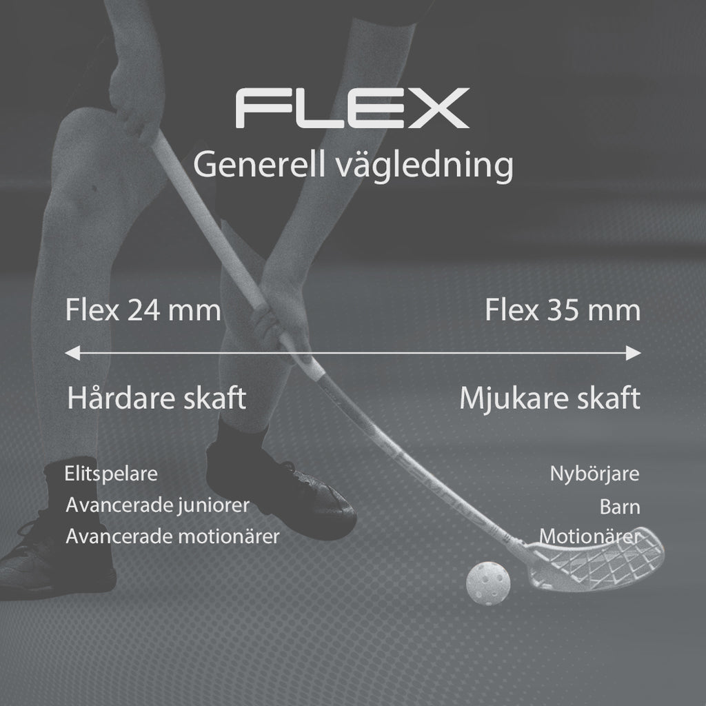 Innebandyklubbans flex mäts i mm och beskriver skaftets böjbarhet. Att välja rätt flex är en viktig förutsättning för att optimera individuell spelkänsla och maximera spelbarhet. Mjukare skaft har flex över 29, hårdare skaft har flex under 29.